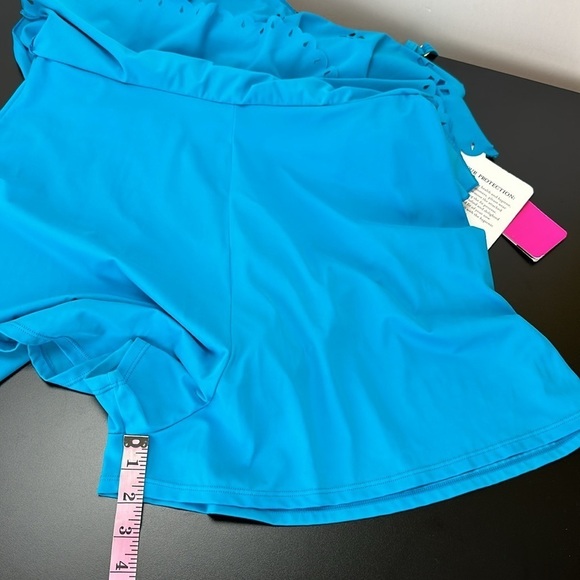 Fit 4U Blue 1 Piece Bathing Suit Romper Shorts Sz 16 Perforated Floral R… - Picture 11 of 13